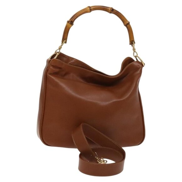 GUCCI Bamboo Hand Bag Leather 2way Brown Gold - Picture 2 of 16